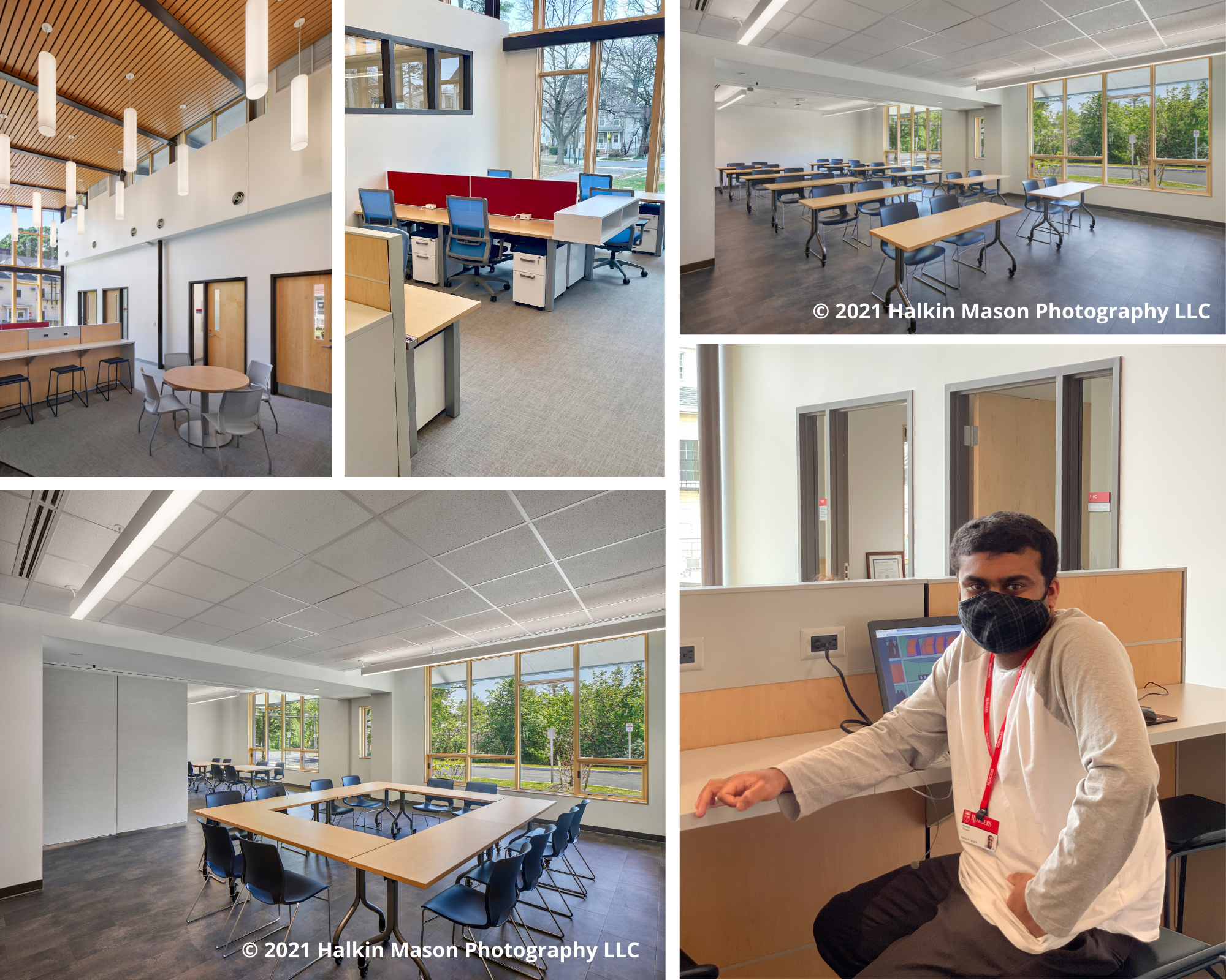 Photo collage of the RCAAS Community Center's study and training spaces